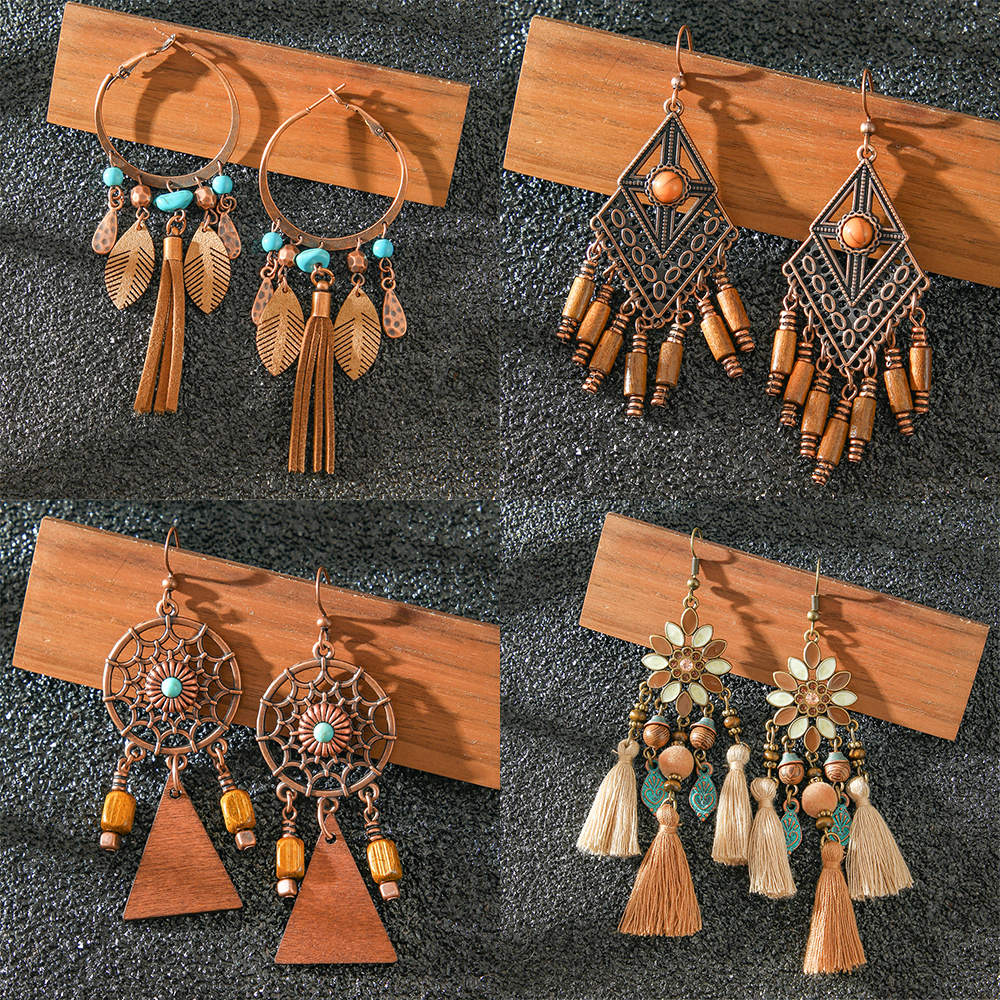 Ethnic Wear In Fashion - Vintage Boho Dangle Earrings Ethnic Brown