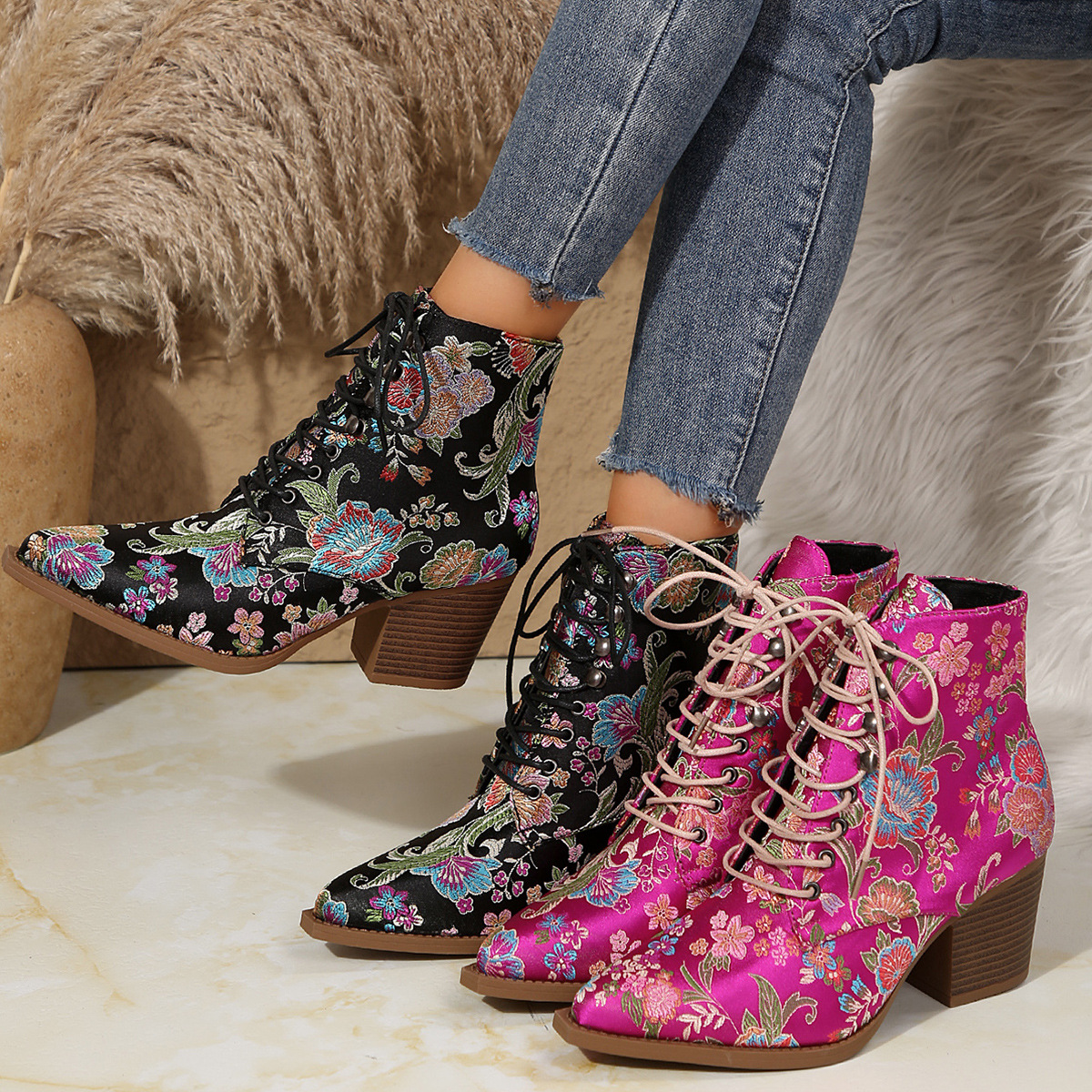 Ethnic Fashion For Ladies - Ethnic Pointed-Toe Ankle Boots for Women