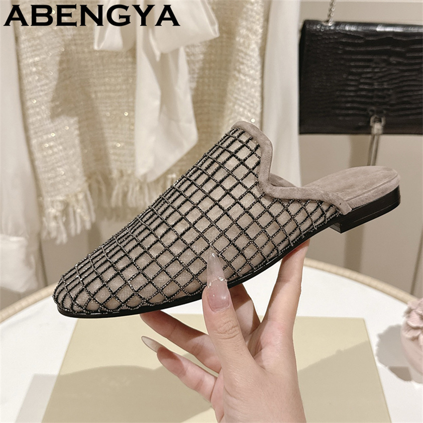 Ethnic Fashion Walk - Shiny Lace Mesh Round Toe Flat