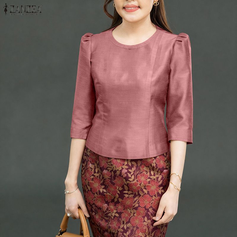 Thai Silk Blouse - ZANZEA Women's Elegant Satin Blouses Retro