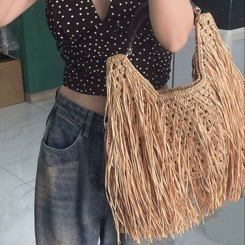 Bohemian Tassel Straw Handbag  - Ethnic Fashion Design 리뷰 및 가격