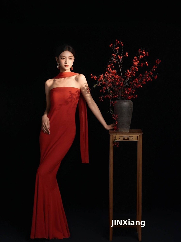 Red Retro Chinese Style Dress  - Ethnic Fashion Studio 리뷰 및 가격