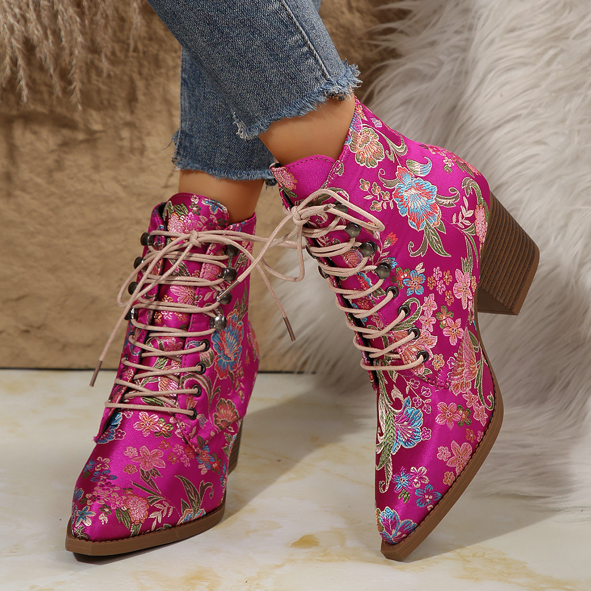 Ethnic Pointed-Toe Ankle Boots - Ethnic Fashion For Ladies 리뷰 및 가격