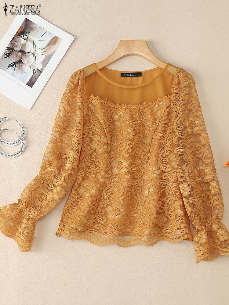 2025 ZANZEA Autumn Lace Patchw - Thai Silk Blouse 리뷰 및 가격