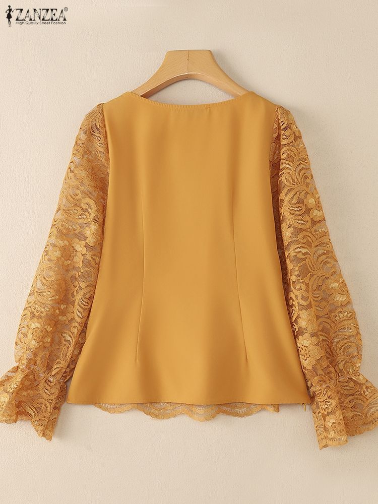2025 ZANZEA Autumn Lace Patchw - Thai Silk Blouse 리뷰 및 가격