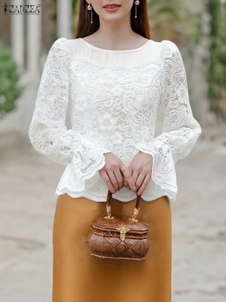 2025 ZANZEA Autumn Lace Patchw - Thai Silk Blouse 리뷰 및 가격