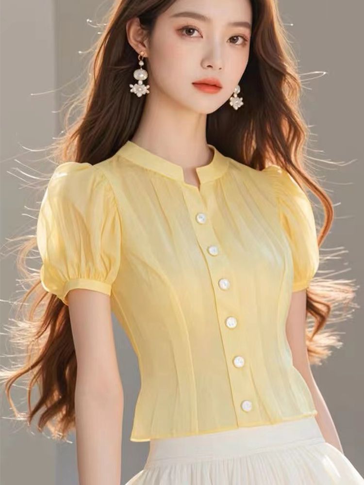 Yellow Short Sleeved Shirt for - Thai Silk Blouse 리뷰 및 가격