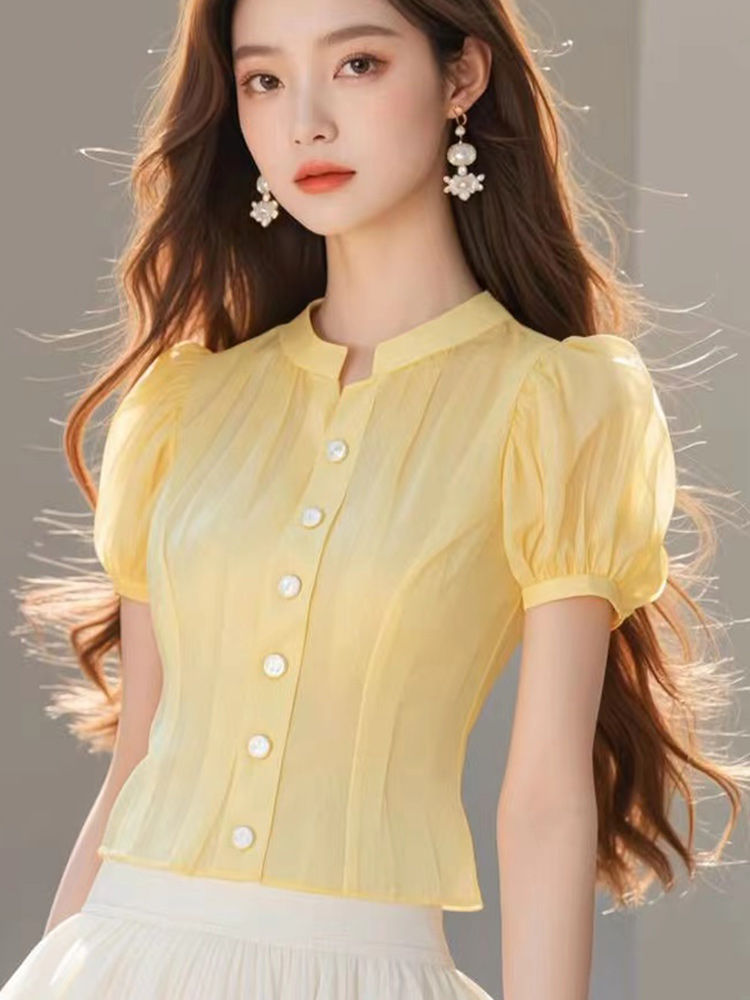 Yellow Short Sleeved Shirt for - Thai Silk Blouse 리뷰 및 가격