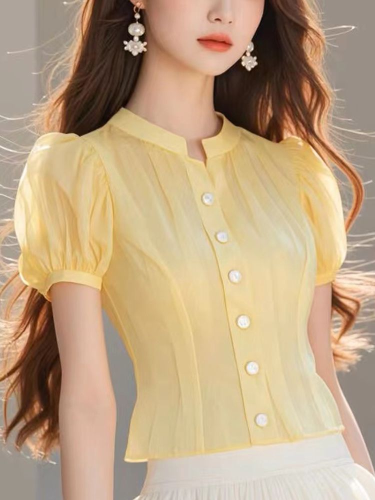 Yellow Short Sleeved Shirt for - Thai Silk Blouse 리뷰 및 가격