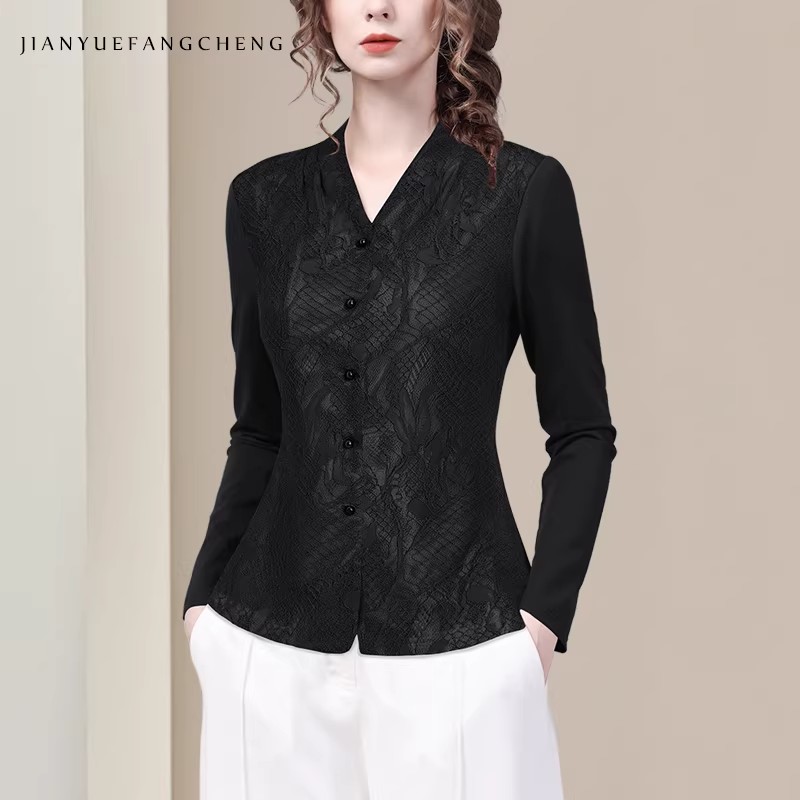 Women' V neck Long Sleeve Blue - Thai Silk Blouse 리뷰 및 가격